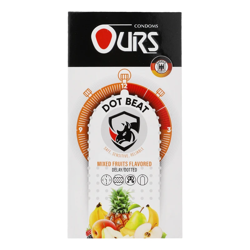 کاندوم اورز مدل Dot Beat (میوه ای،تاخیری،خاردار)بسته 12 عددی